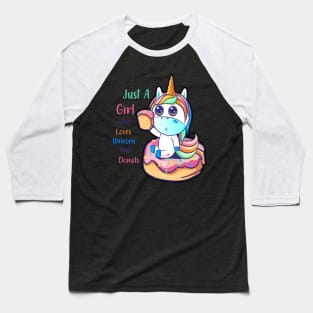 Just A Girl Who Loves Unicorn And Donuts Baseball T-Shirt